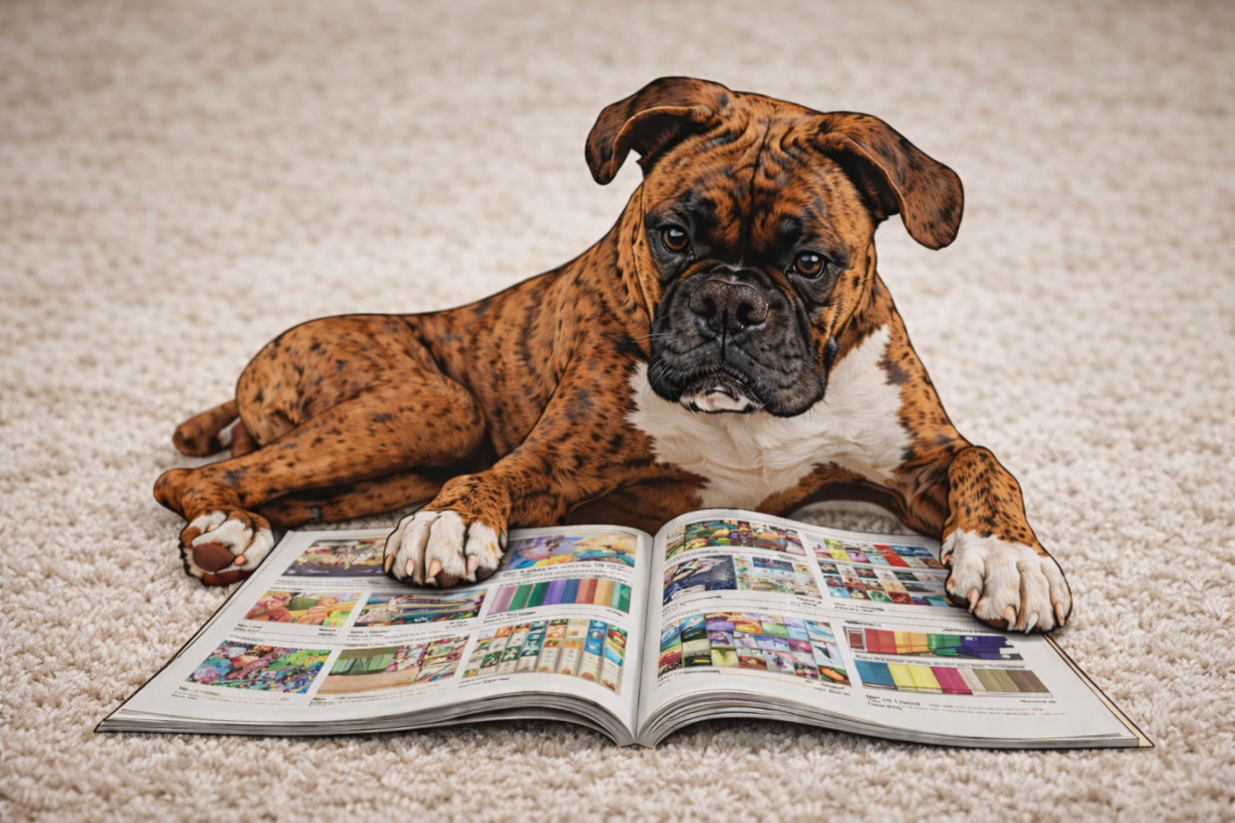 Tootsie Browsing Catalog Tootsie the shop dog browsing a catalog.